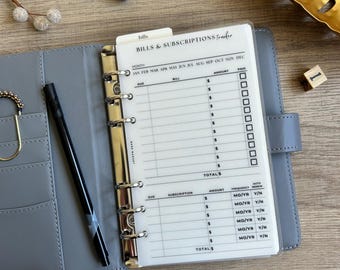 Bills Subscriptions Tracker Laminated Vellum Dashboard Personal Size