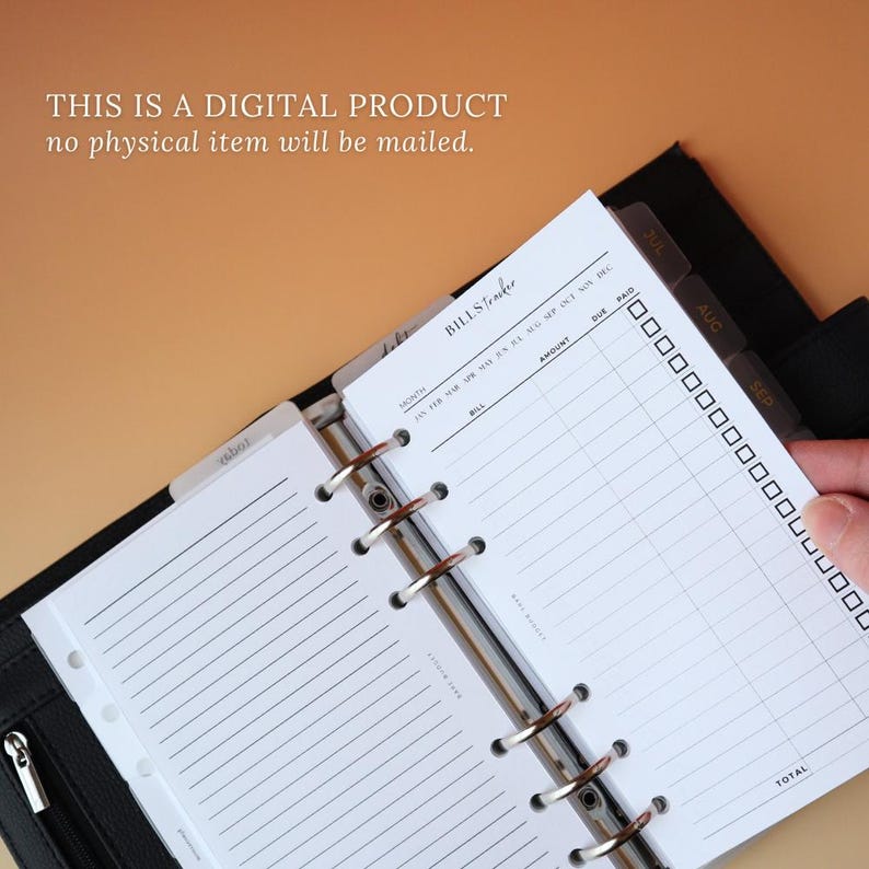 Bills Tracker Printable Personal Planner Insert Personal Wide A6 Budget ...