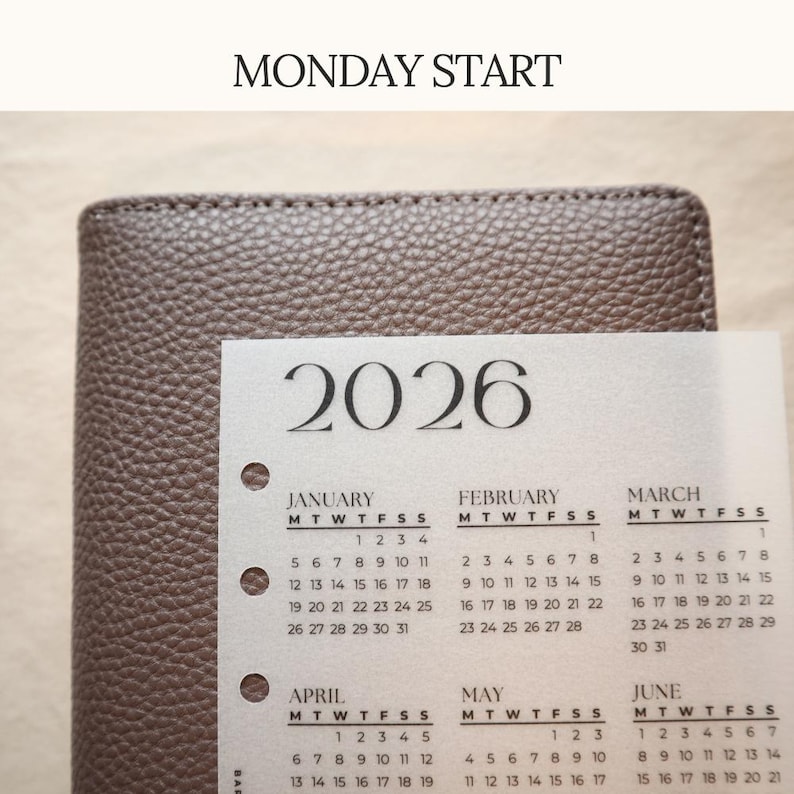 2026 Year at a Glance Dashboard Laminated Matte Vellum Pocket A7 Personal Personal slim A5 Binder Insert image 4