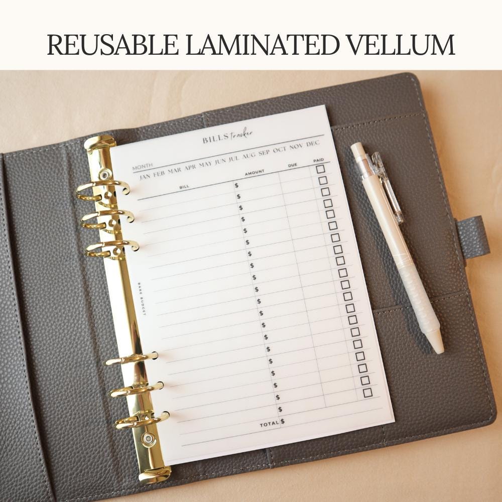 A5 Bills Tracker Dashboard Planner Insert Budget Bill Payment Log ...