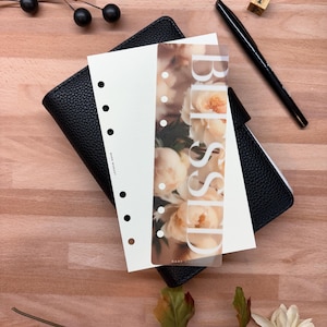 A6 (Personal) Floral Vellum Bookmark & Linen Dashboard Set - Planner Inserts
