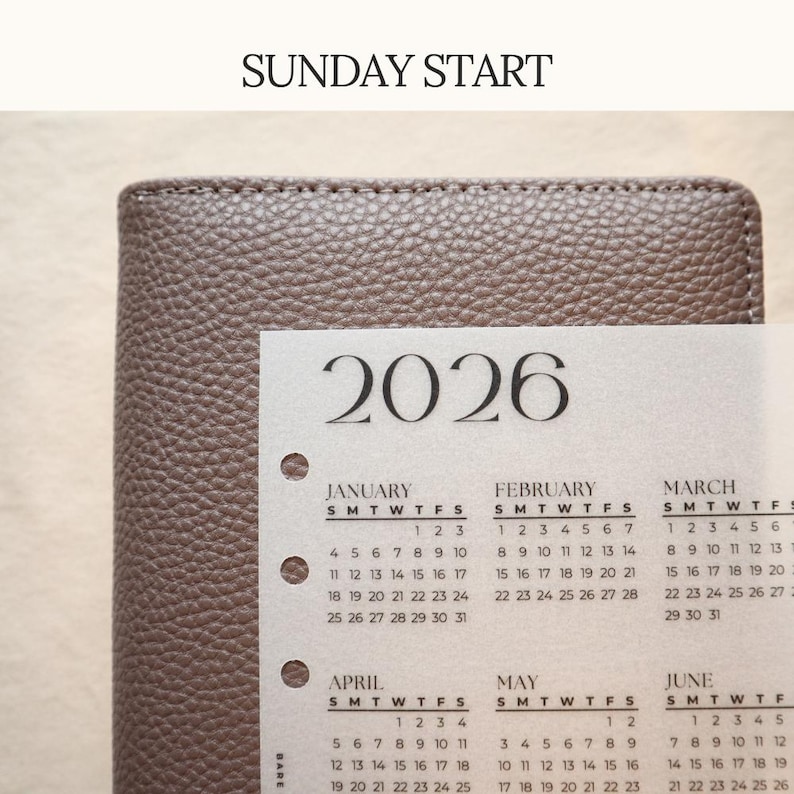 2026 Year at a Glance Dashboard Laminated Matte Vellum Pocket A7 Personal Personal slim A5 Binder Insert image 3