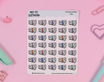 Zahltag Doodles - Planer Sticker Blatt Doodles - F021
