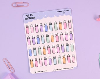 Wasserflasche Doodles - Planer Sticker Blatt Doodles - F028