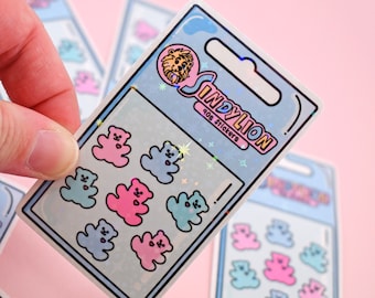 90er Jahre Sticker Bogen Bären Holographischer Overlay-Sticker
