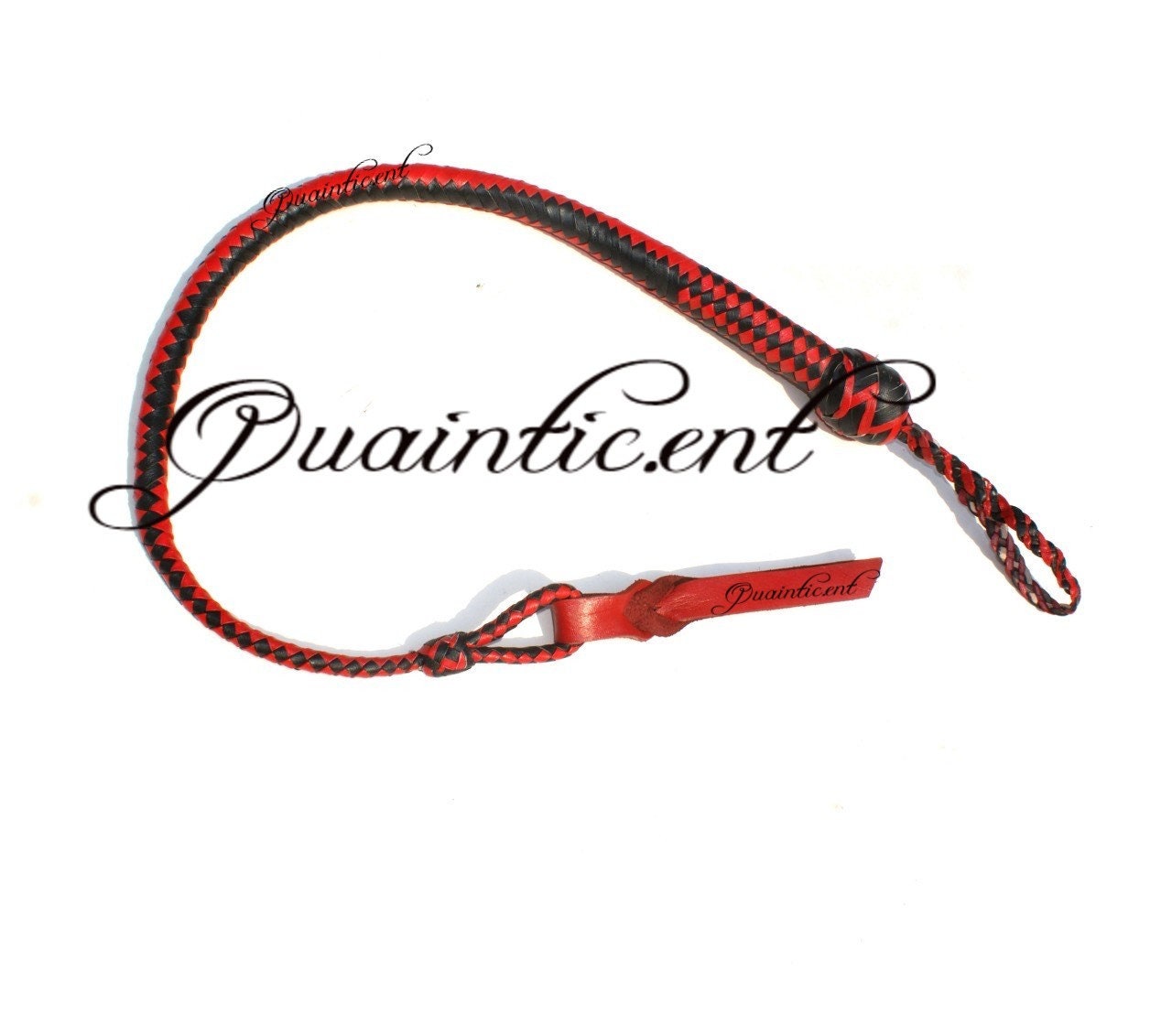 4 plait  BLACK and RED LEATHER QUIRT WHIP / CROP  / FANTASY WHIP 28" 