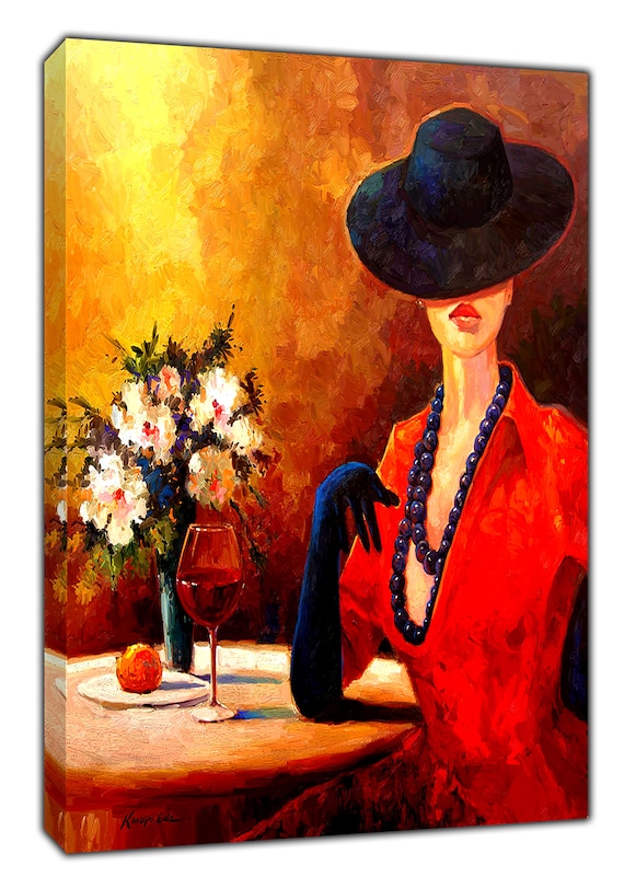 Lady in Red Dress Having Red Wine Picture Print on Framed Canvas Wall Art -  Etsy