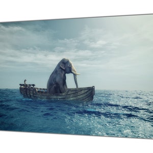 BIG Elephtant In Boat On sea Picture Framed Canvas Wall Art Decor