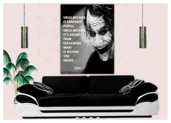 JOKER SMILE BECAUSE PHOTO PRINT ON FRAMED CANVAS WALL ART HOME DECORATION 