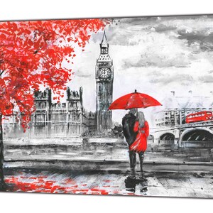 London Big Ben Couple,Umbrella Reproduction Print On Framed Canvas Wall Art 