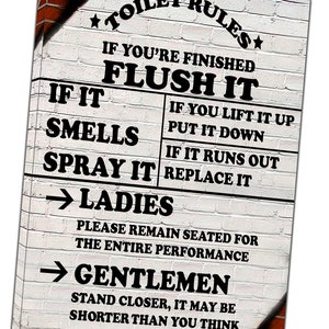 Toilet Rules Home Bathroom Wall Art Picture Print  On Framed Canvas