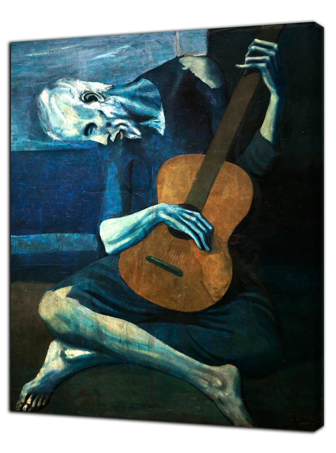 Old Guitarist Paint by Pablo Picasso Print on Framed Canvas Wall Art ...