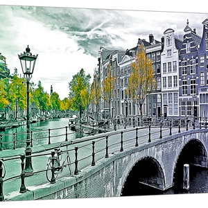 Amsterdam Bridge Picture oil paint effect Print Framed Canvas Wall Art  Decor
