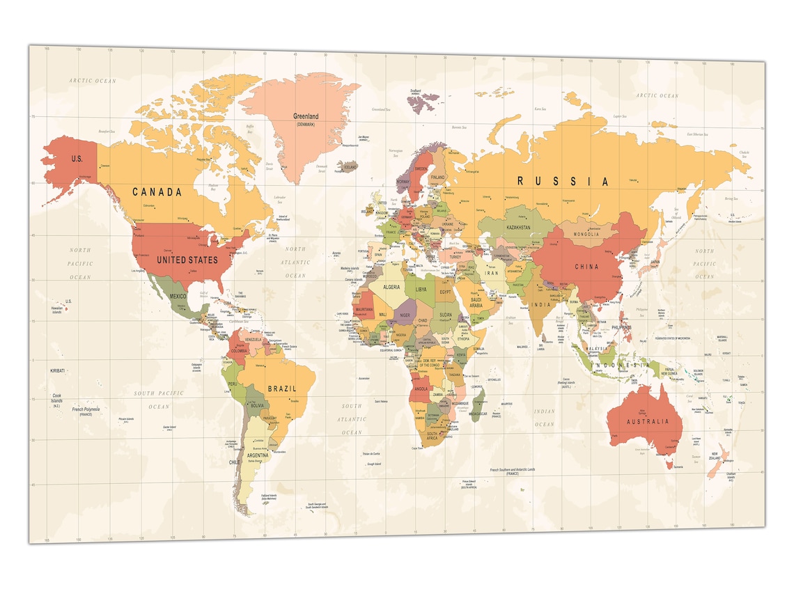 Large World Map Picture Print on Framed Canvas Wall Art Decoration - Etsy