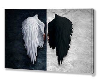 Banksy Angel Wings bw  Picture/Photo Reprint On Framed Canvas Home Decor Artwork