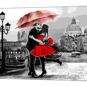 Romantic Couple Love in Venice black white  Picture  Print Framed Canvas Wall Art
