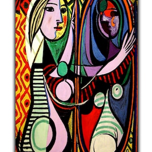 Picasso Girl Mirror Oil Picture Paint Reprint On Framed Canvas Wall Art Home Decoration