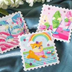 Cherry Blossom Glitter Vinyl Stickers – Japan-Inspired Scenes (3-Pack)