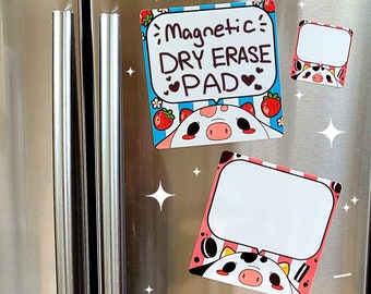 Cow Magnetic Dry Erase Pad, Strawberry Cow, cute fridge magnet, Oreo Cow, cute dry erase board, kawaii note taking, dry erase marker,