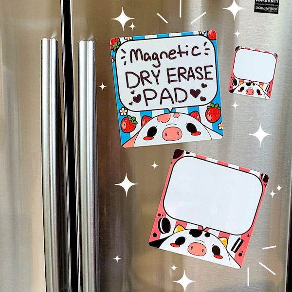 Cow Magnetic Dry Erase Pad, Strawberry Cow, cute fridge magnet, Oreo Cow, cute dry erase board, kawaii note taking, dry erase marker,