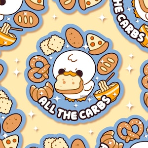 All the Carbs Vinyl sticker, kawaii duck sticker, food laptop sticker, cute notebook stationery, funny animal stickers, chibi anime