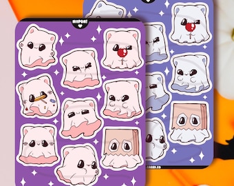 Cat Ghost sticker sheet, Halloween Vinyl Stickers, trick or treat, Halloween gift, planner stickers, journal stickers, laptop decal,