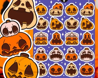 Halloween Pumpkin Sticker Sheet, Jack o Lantern Planner stickers, Halloween gift, trick or treat present, Spooky Journaling sticker sheet
