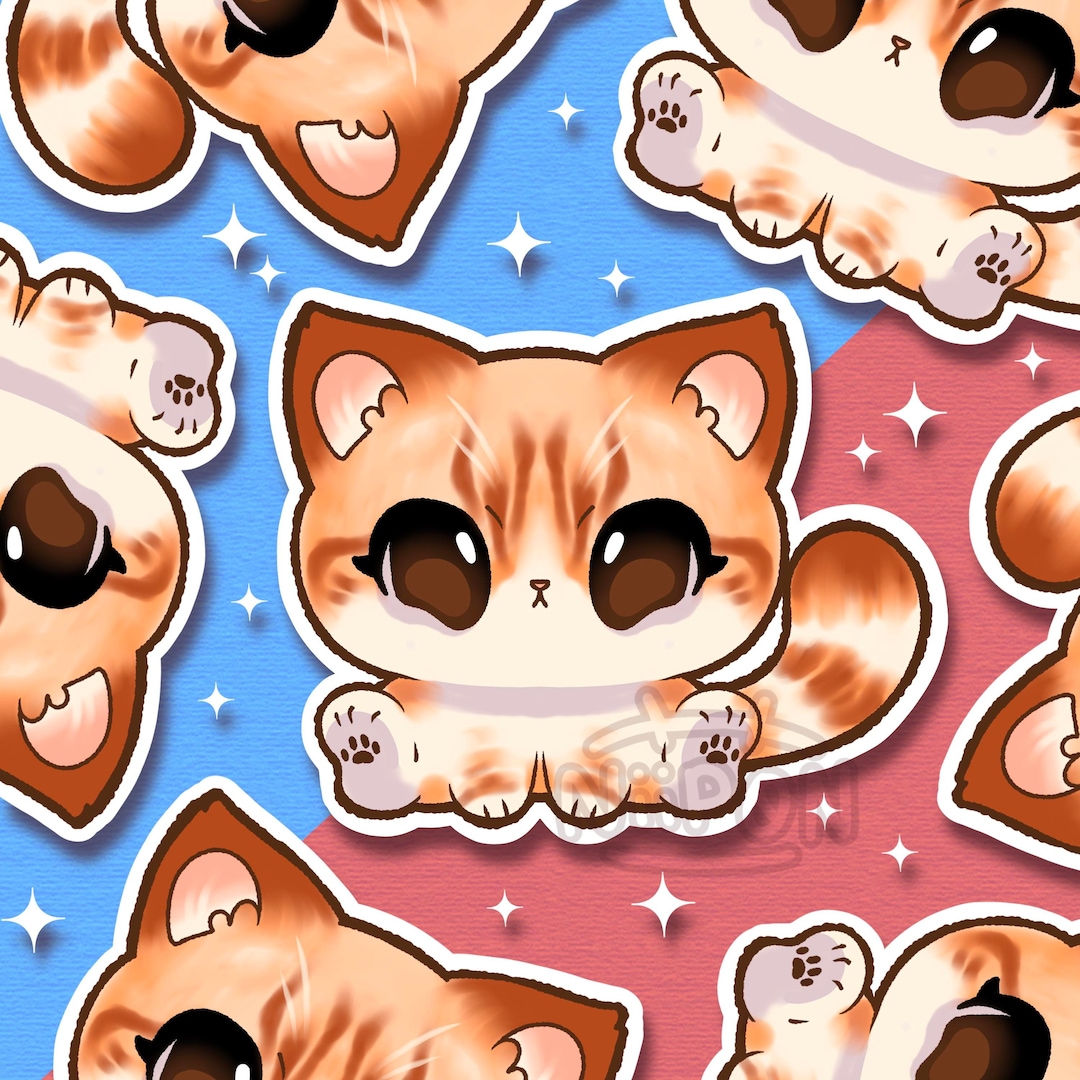 Kawaii Tabby Cat Vinyl Sticker, Cute Cat Lover Gift, Laptop Sticker ...