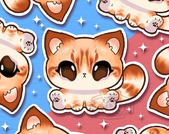Kawaii Tabby Cat Vinyl Sticker, leuke kat minnaar cadeau, laptop sticker, dagboek sticker, telefoon sticker, anime kitten vinyl sticker, niipon