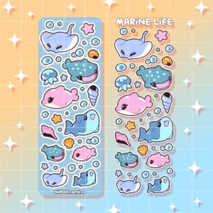 Marine Life Sticker Bogen, Meerestiere Geschenk für Sie, Kawaii VSCO Laptop Aufkleber, Bullet Journal Journal Planer, Hai Delfin, Manta Rochen