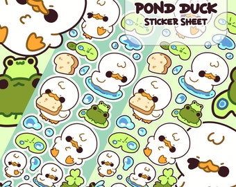 little duck sticker sheet, kawaii journal decor, cute anime notebook decals, niipon, ducking artwork, planner art aesthetics, deco pack