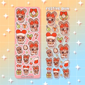 Weihnachten Kaninchen Sticker Blatt, rosa Geschenk für Sie, Kawaii VSCO Laptop Aufkleber, Bullet Journal Tagesplaner, Festliche Feiertage Kunst