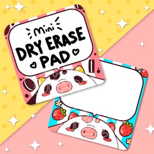 mini almohadilla de borrado en seco, vaca de fresa, vaca galleta, tabla de borrado en seco, papelería kawaii, lindos accesorios de planificador diario, bloc de notas, tarjeta de notas,