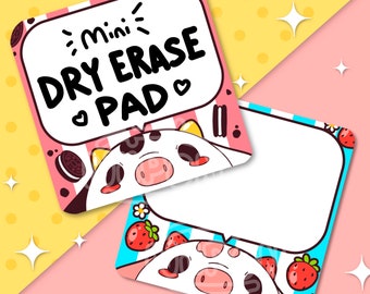 mini dry erase pad, strawberry cow, cookie cow, dry erase board, kawaii stationery, cute daily planner accessories, note pad, note card,