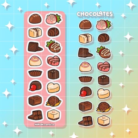 Valentines Day Chocolates Sticker Sheet, gift for her, kawaii planner, chocolate lover,