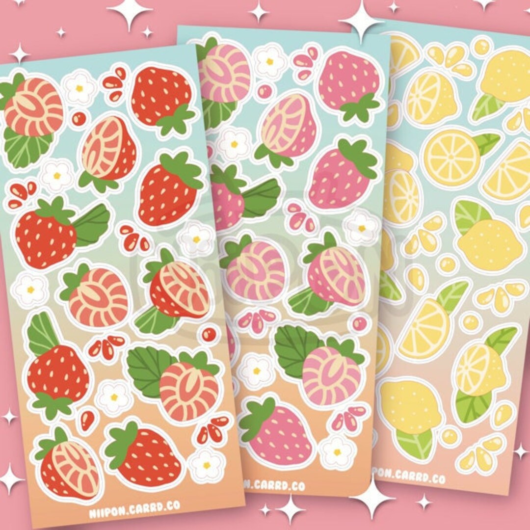 Fruit Vinyl Sticker Sheet, Strawberry Stickers, Lemon Stickers, Kawaii ...
