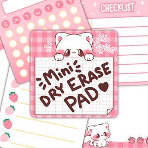 Mini bloc-notes effaçable à sec Kawaii Kitty, tableau effaçable à sec, bloc-notes, papeterie kawaii, jolis accessoires d'agenda quotidien, bloc-notes, carte de correspondance,