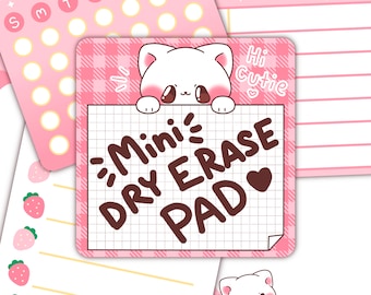 Kawaii Kitty Mini Dry Erase Pad, dry erase board, Memo Pad, kawaii stationery, cute daily planner accessories, note pad, note card,