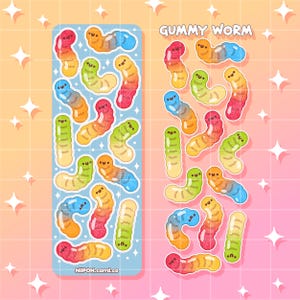 Gummy Worms Sticker, Lebensmittel Geschenk für Sie, Bullet Journal Journal Sticker, vegane Snacks, vegane Snacks