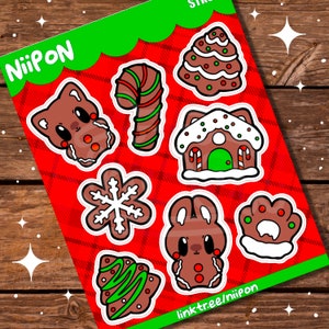 Christmas Cookie Sticker sheet, kawaii stickers, gingerbread stickers, sticker sheet, planner stickers,  gift for her, stocking stuffer,