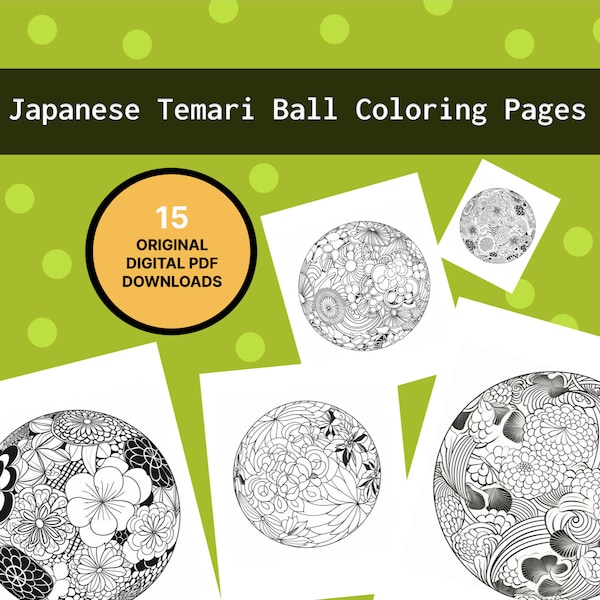 Japanese Temari Coloring Pages: 15 Japanese Temari Balls | Digital Coloring Pages (Printable, PDF Download)