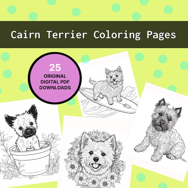 Cairn Terrier Coloring Pages: 25 Cute Cairn Terrier Dogs | Digital Coloring Pages (Printable, PDF Download)