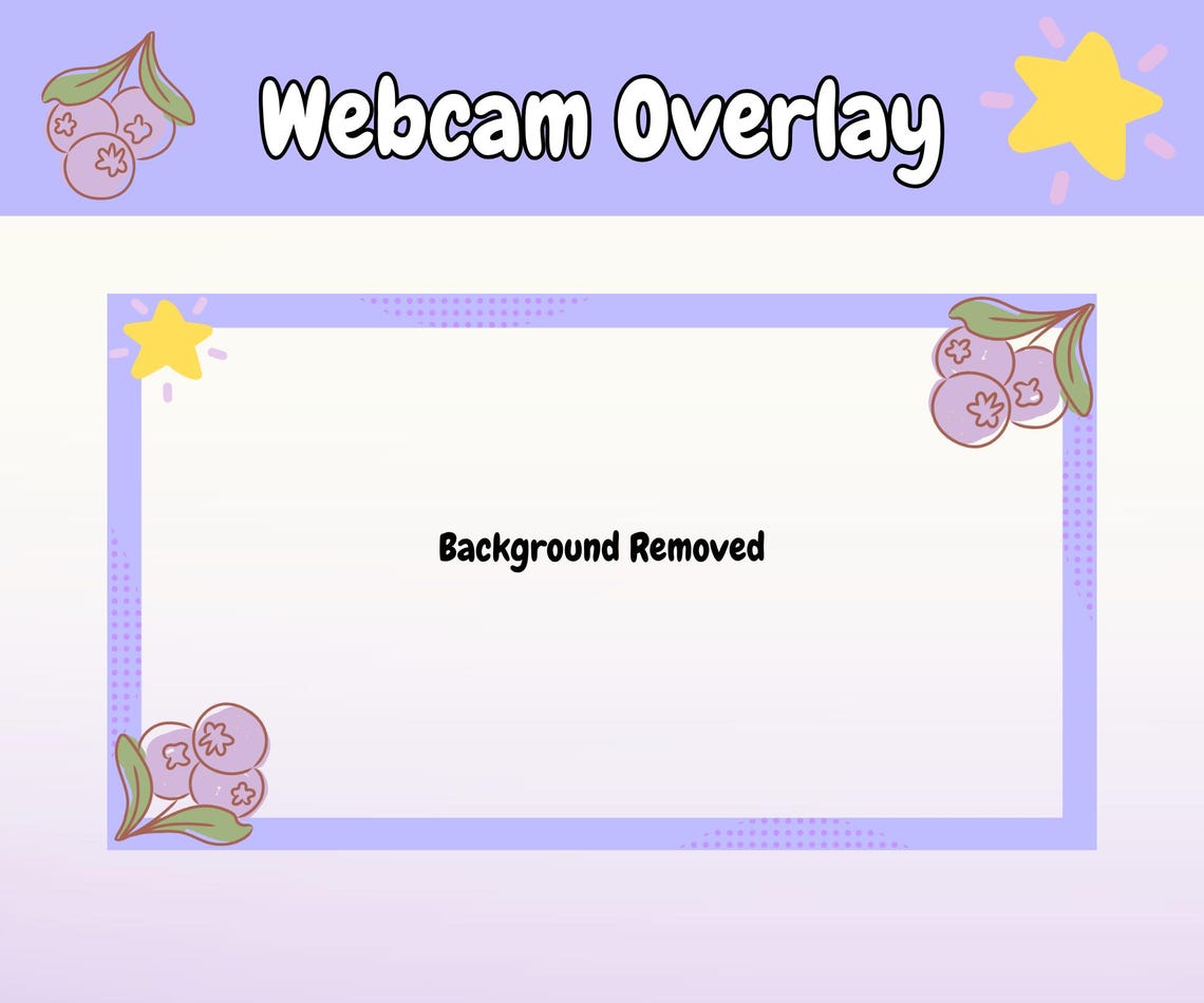 Cute Purple Blueberry Webcam Overlay – Kawaii Stream Facecam Frame PNG ...