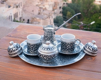 Copper Turkish Coffee Set, Copper Coffee Set, Handmade Vintage
