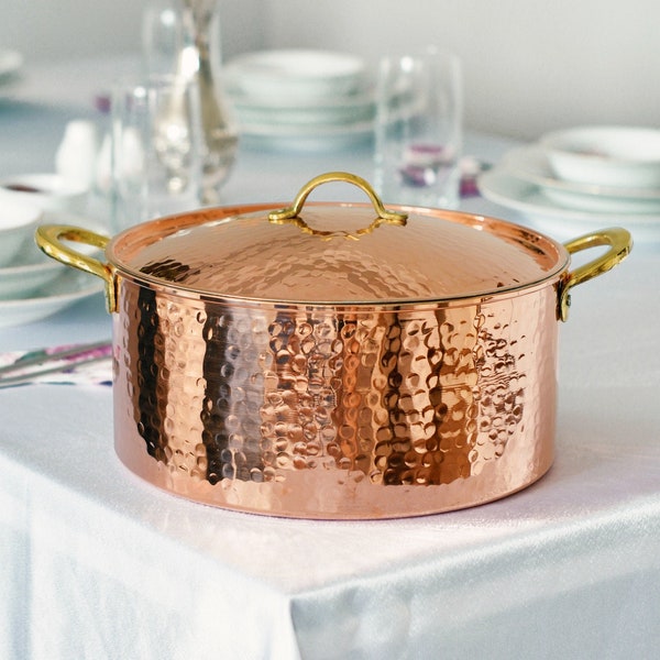 Olla de cobre hecha a mano, olla de cobre, utensilios de cocina, cobre moderno, utensilios de cocina de cobre