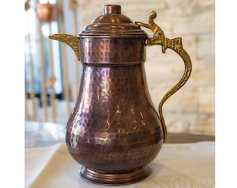 Handmade Hammered Copper Pitcher 2 Liters, Vintage Copper Pitcher, Unique Copper Pot, Copper Kitchen Decor