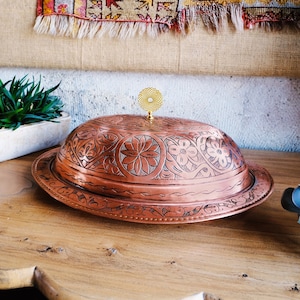 Handmade Copper Serving Plate with Lid, Copper Serving Tray, Handmade Copper Dining Platter,  Copper Serving Plate