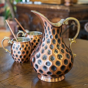 A Modern Take on Traditional Use, Handmade Solid Copper Pitcher Jug, Real Copper, 67.6 Oz, Gift for Mom, Gift for Grandma