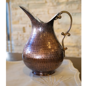 Handmade Copper 2 Liters Pitcher, Vintage Copper Pitcher, Unique Copper Pot, Copper Kitchen Decor