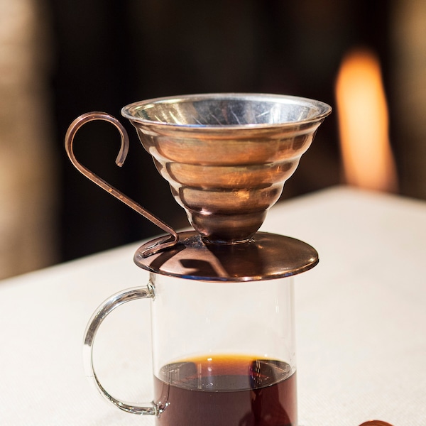 Goutteur à café en cuivre fait main, cuillère à café, versez dessus, porte-filtre à café, cadeau pour amateur de café, cafetière en cuivre